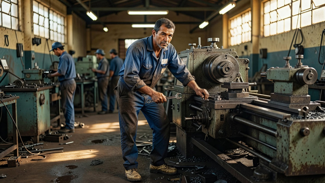 Técnico em mecânica trabalhando em máquina industrial