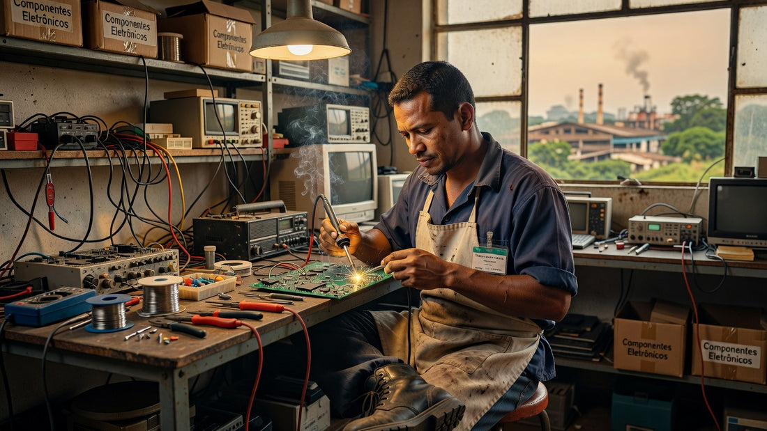 Técnico em eletroeletrônica trabalhando em laboratório no polo industrial