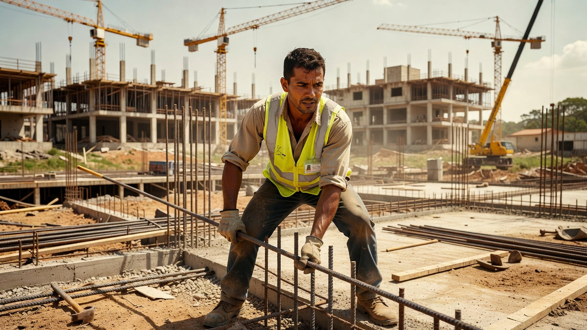 Canteiro de obras em Cuiabá com equipe da construção civil