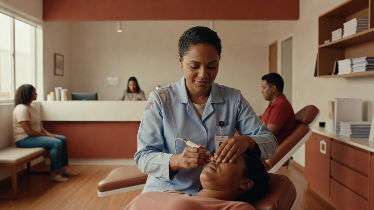 Técnico em estética atendendo cliente em salão