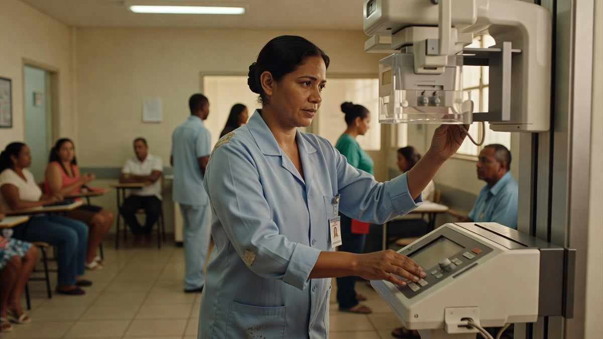 Técnico em radiologia operando equipamento em hospital
