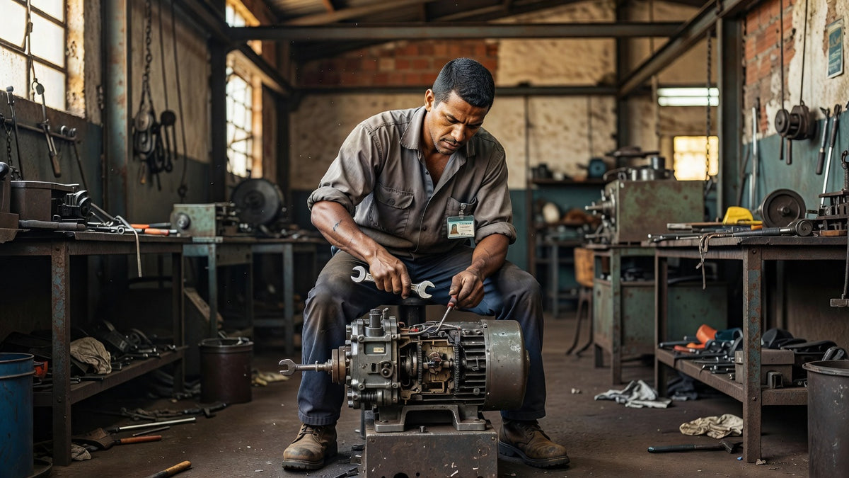 Técnico em eletromecânica trabalhando em uma indústria