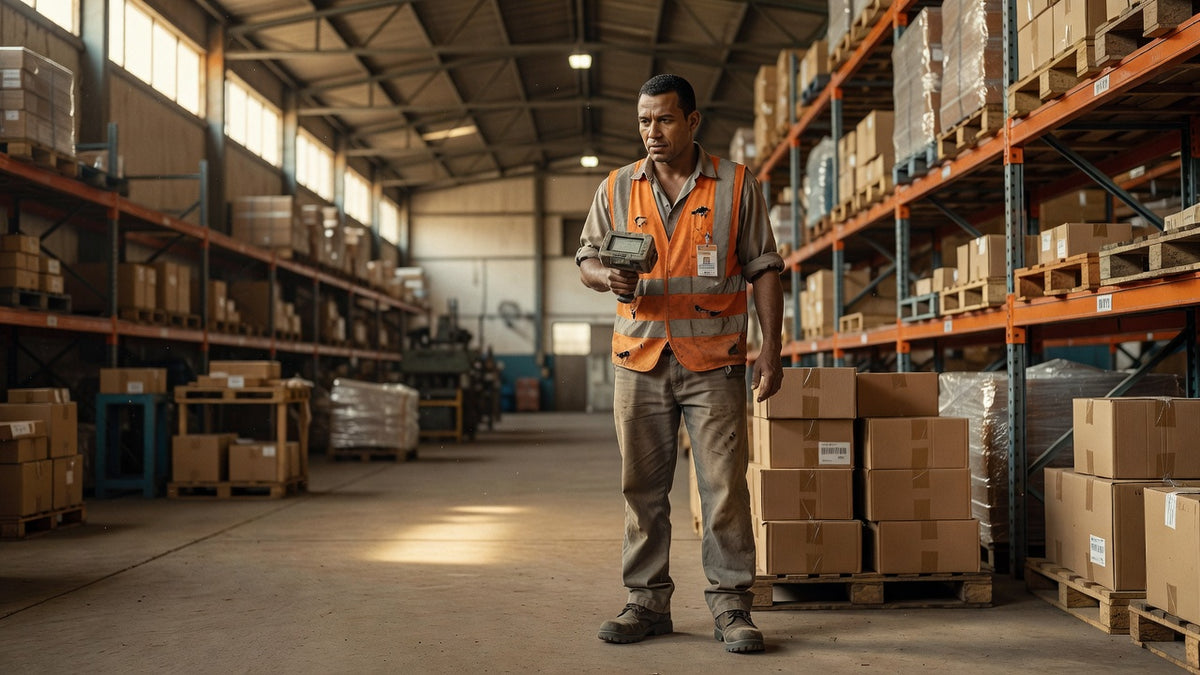 Técnico em logística trabalhando em armazém